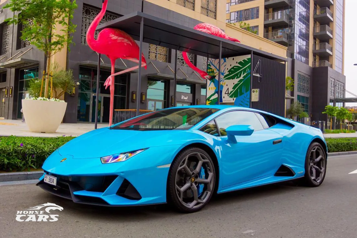 Lamborghini Huracán EVO (blue) rental Dubai